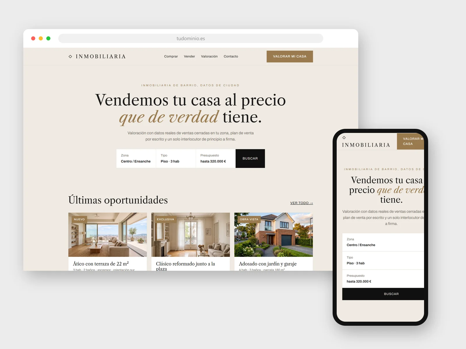 Diseño web para Inmobiliaria: vista en navegador y móvil